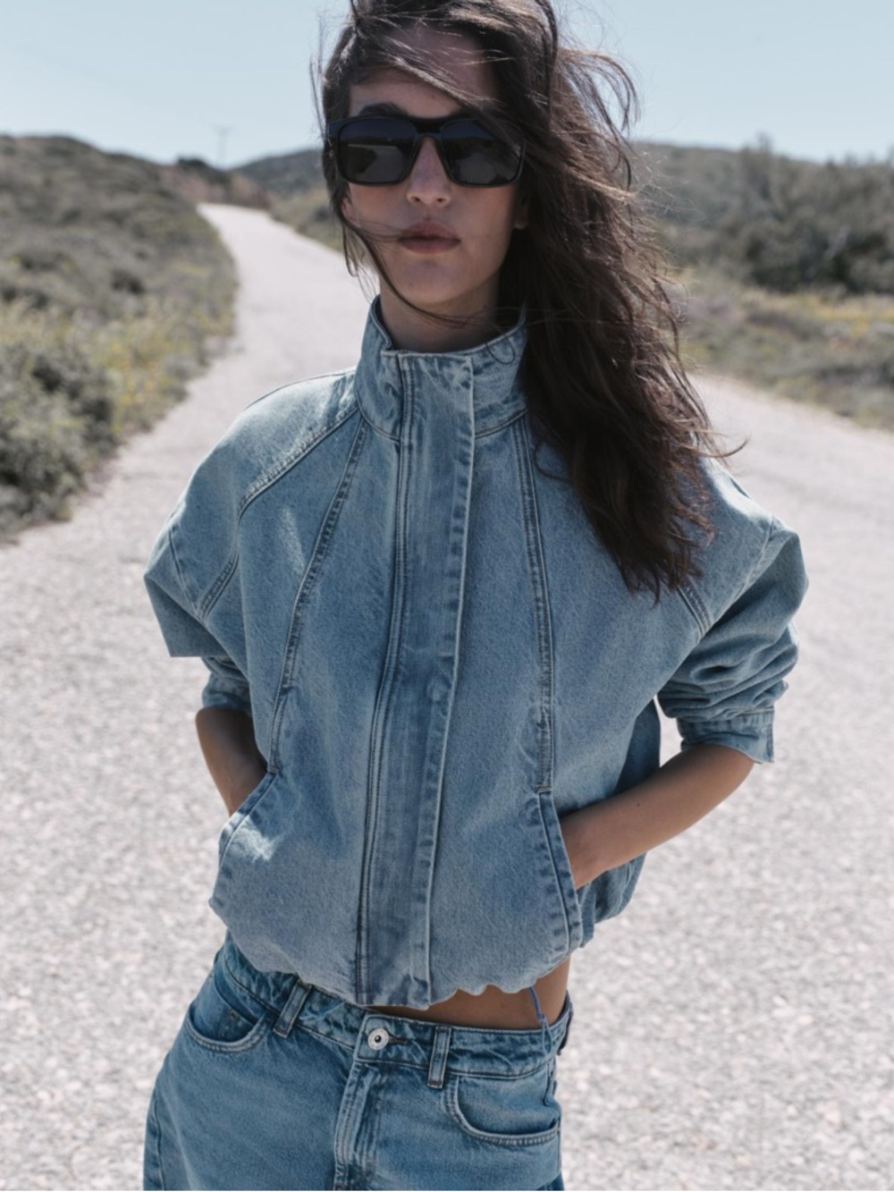 Zara Light Blue Denim Bomber Jacket